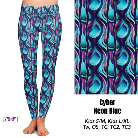 Cyber Neon Blue biker shorts and skorts with pockets