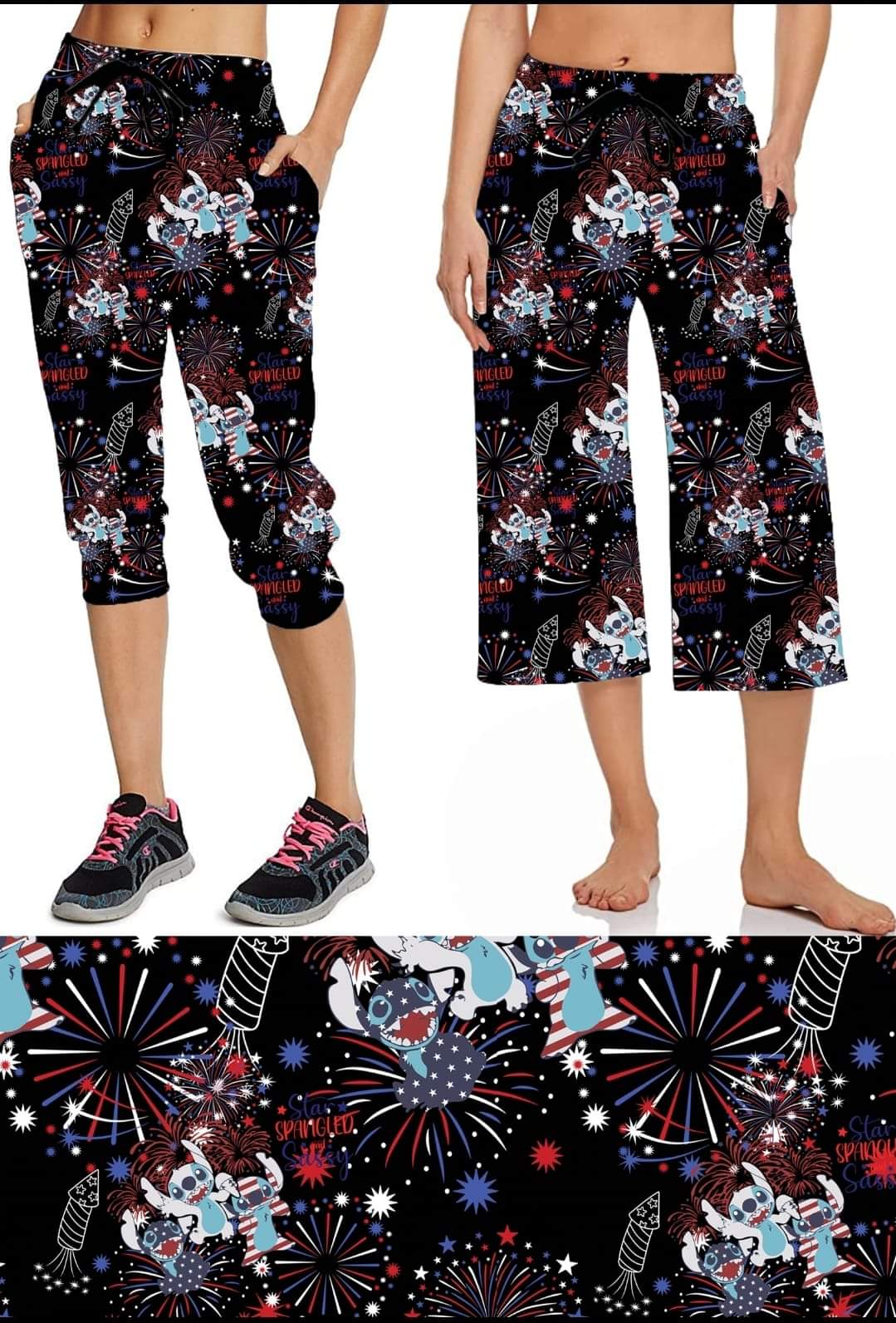 American Blue Alien capri joggers, capris, leggings, capri lounge pants, shorts (in 4" & 7" inseams.)