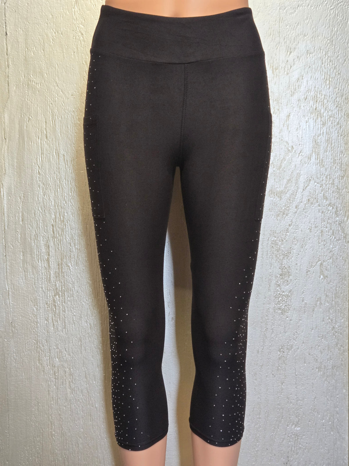 Gemstone black side capris and leggings with pockets REAL GEMSTONES BLING!