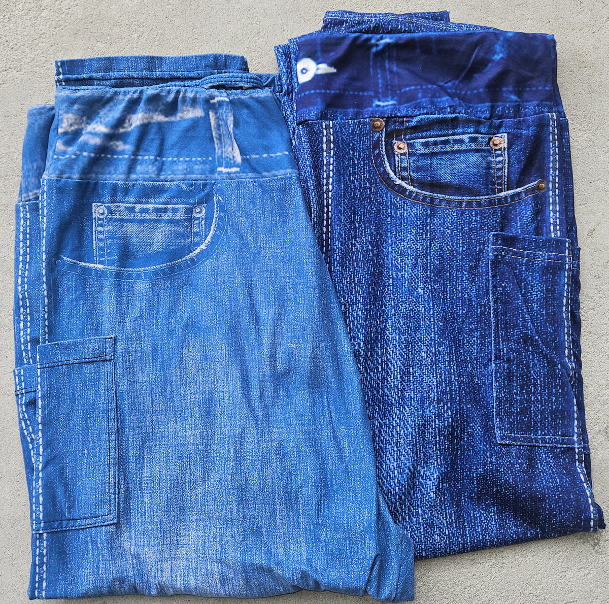 Blue and Black Faux Denim capris with pockets