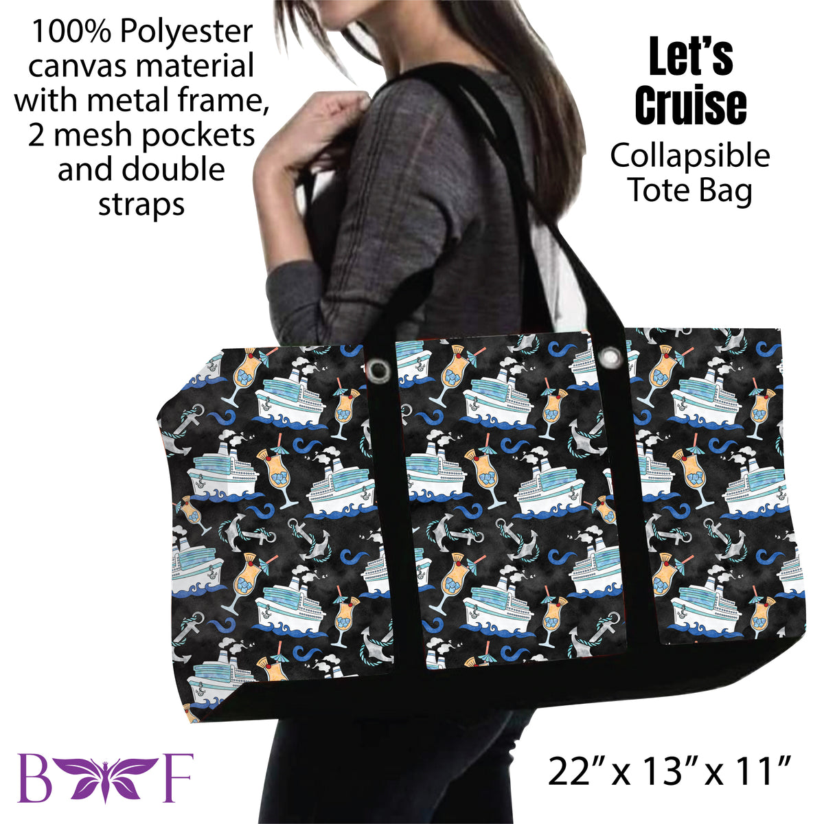 Let's Cruise tote and 2 inside mesh pockets