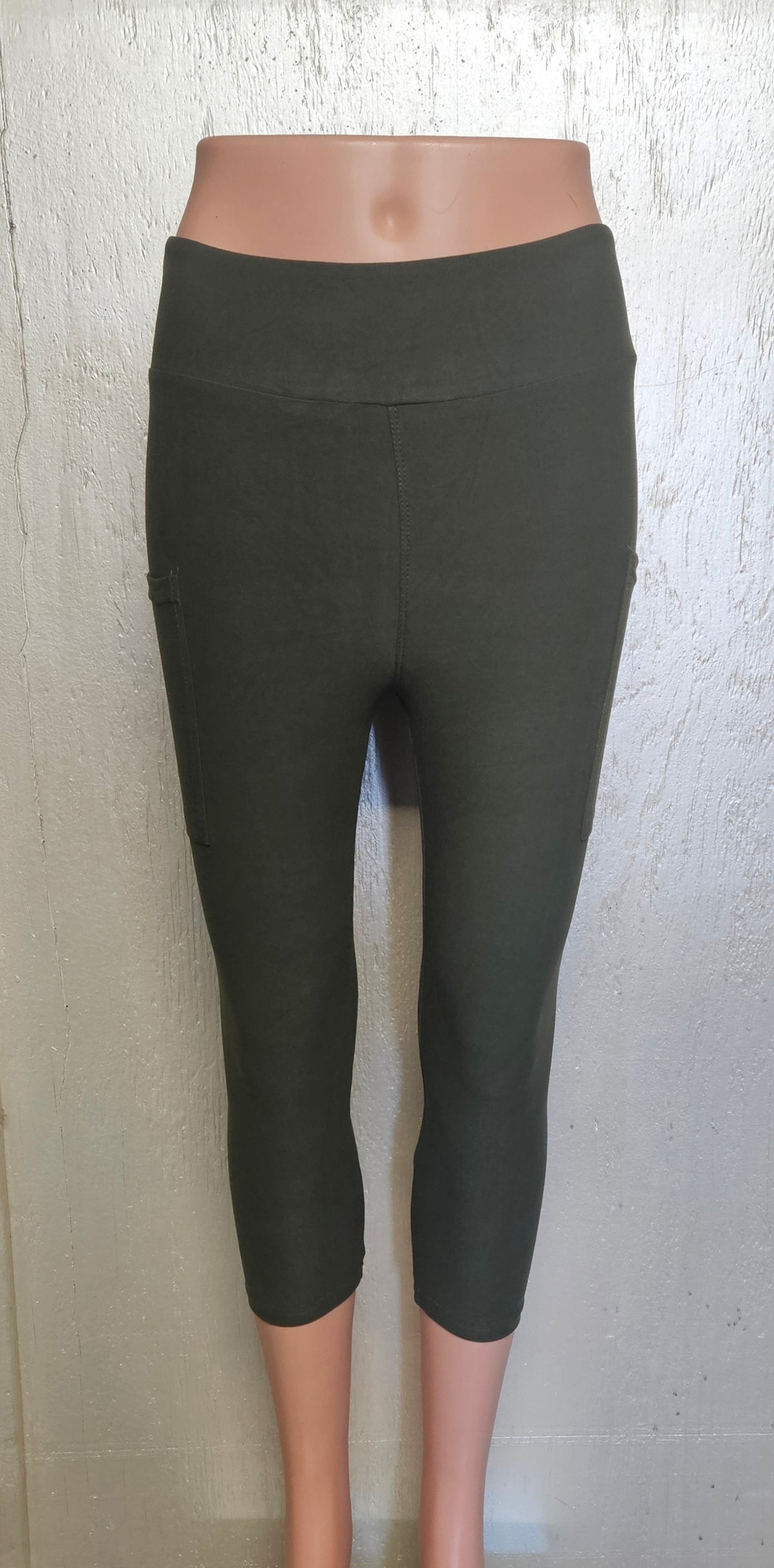 Olive Green leggings, capris and biker shorts with pockets