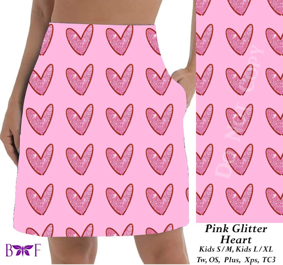 Pink Glitter Heart skorts with pockets