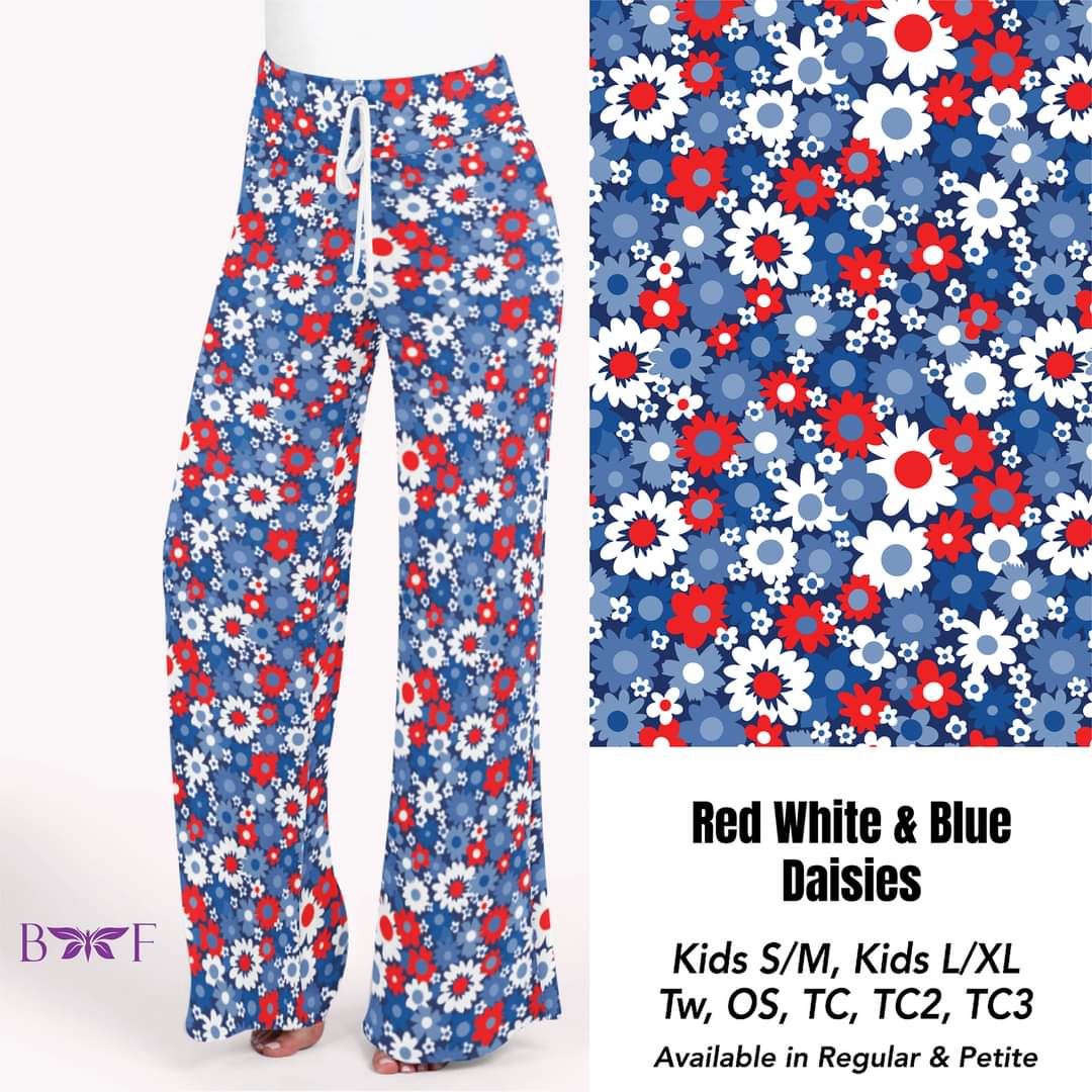 Red White and Blue Daisies capris and skorts with pockets
