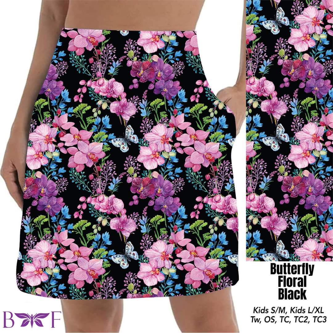 Butterfly Floral Black bike shorts with pockets
