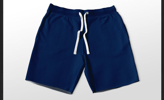Solid Navy jogger shorts with pockets 4" and 7" available