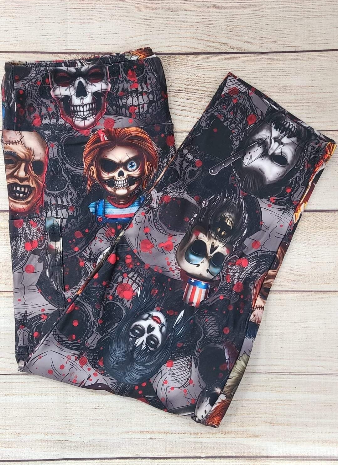 Horror Night Faces capris, unisex Joggers, and 4"/7" jogger shorts with pockets