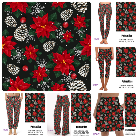 Dark Poinsettias leggings, capris, and skorts