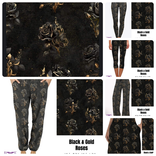 Black and Gold Roses capris and skorts with pockets