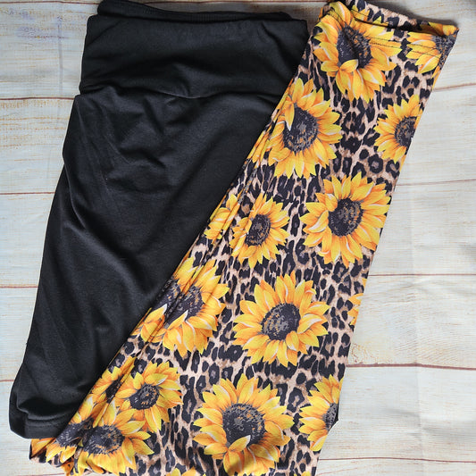 Black Skirt, Watercolor Sunflower Skirted Legging