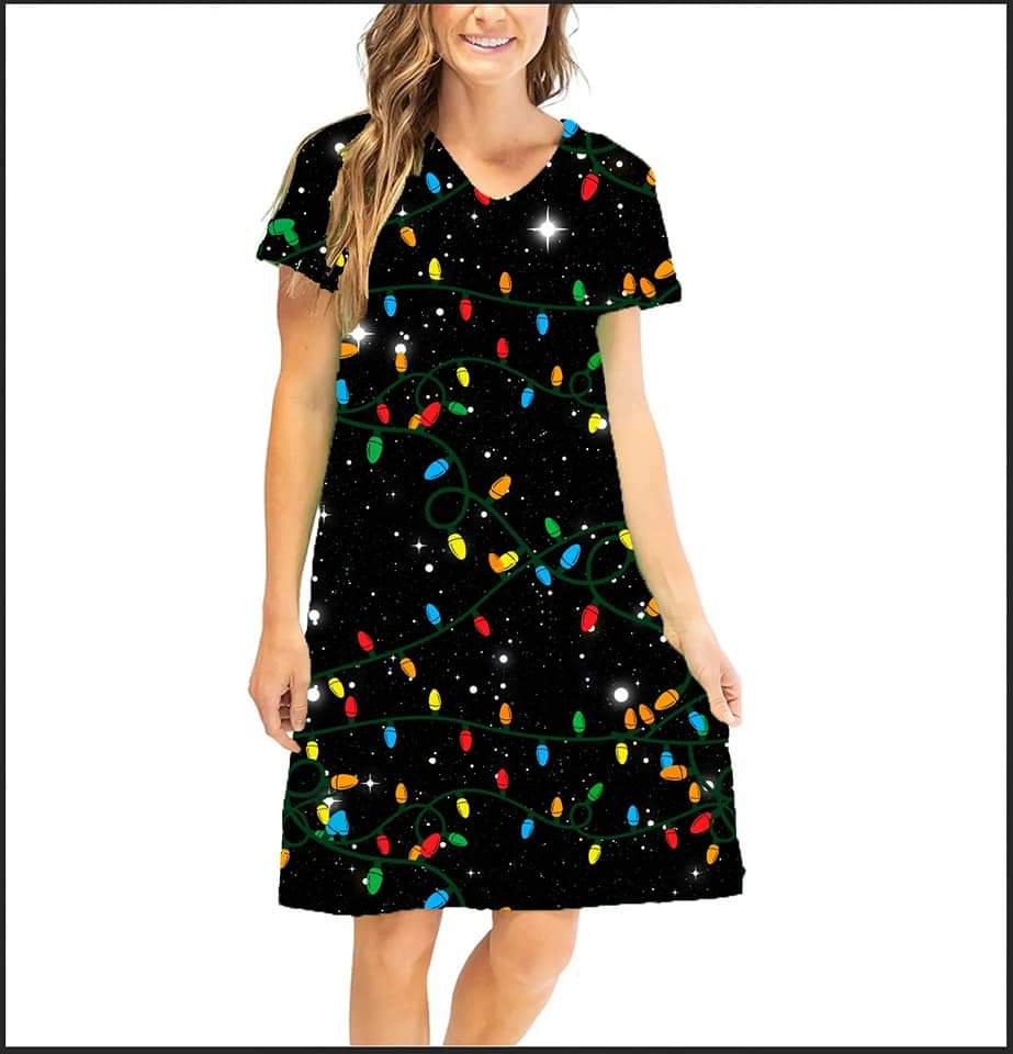 Holiday Lights pocketed dress/nightgown.