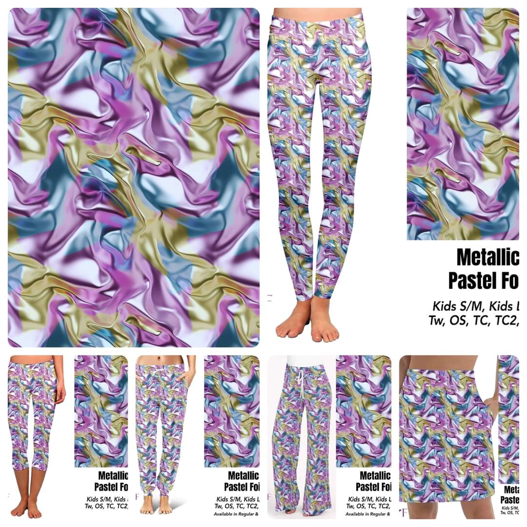 Metallic pastel foil leggings, capris and skorts with pockets