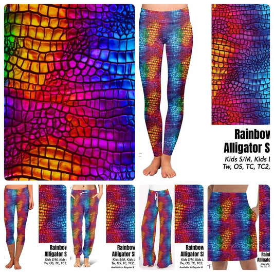 Rainbow alligator skin capris and shorts with pockets