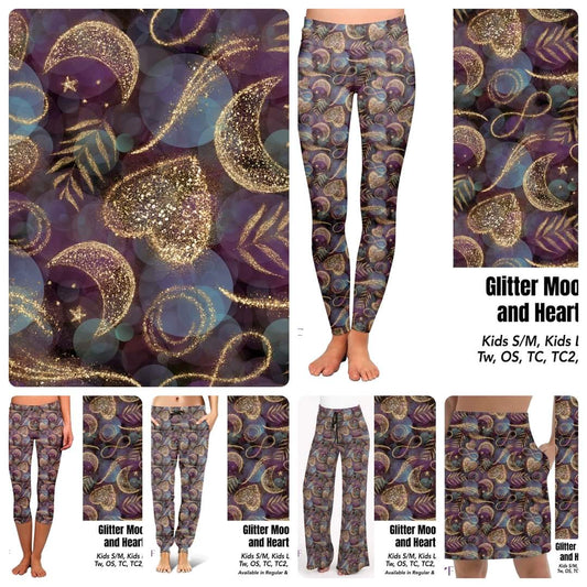 Glitter Moon and Hearts leggings and capris with pockets