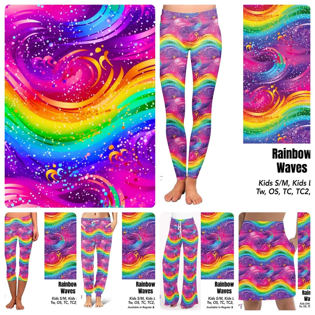 Rainbow Waves leggings, capris and skorts with pockets