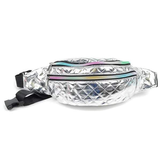 Silver and black quilted fanny pack 0408