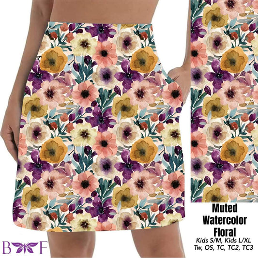 Muted Watercolor floral Skort with pockets