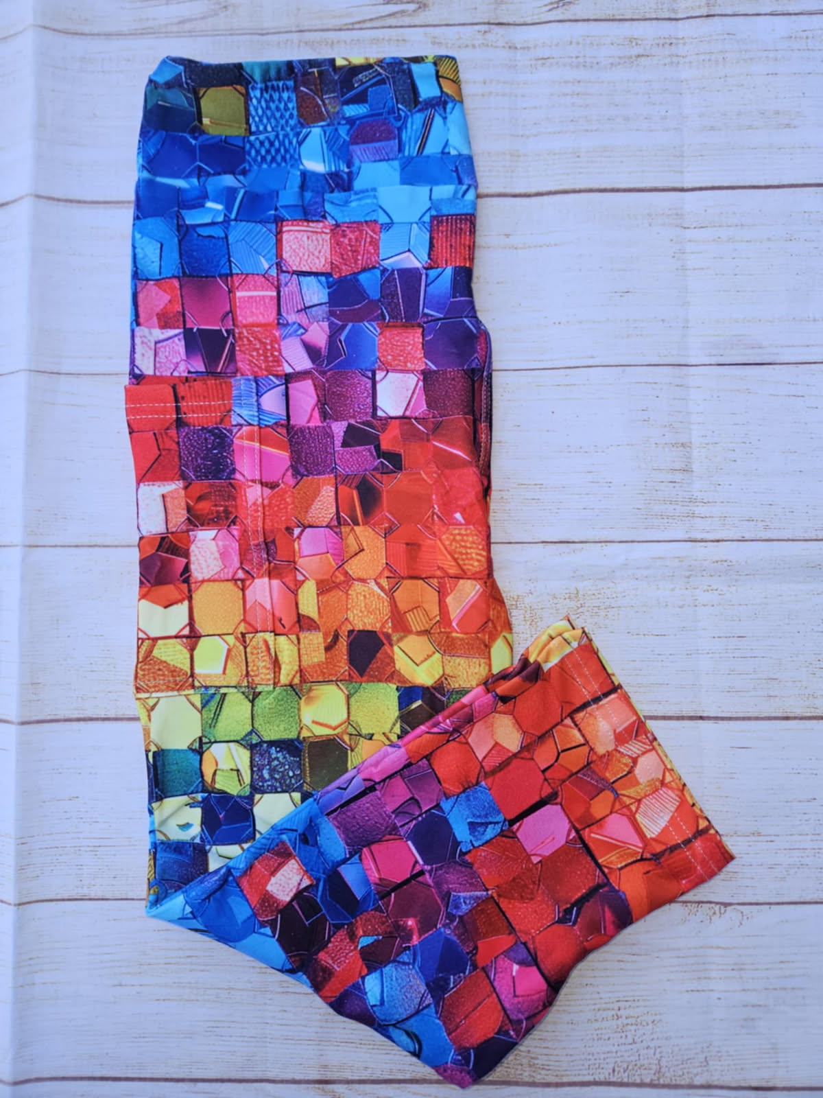 Rainbow Mosaic squares capris with pockets