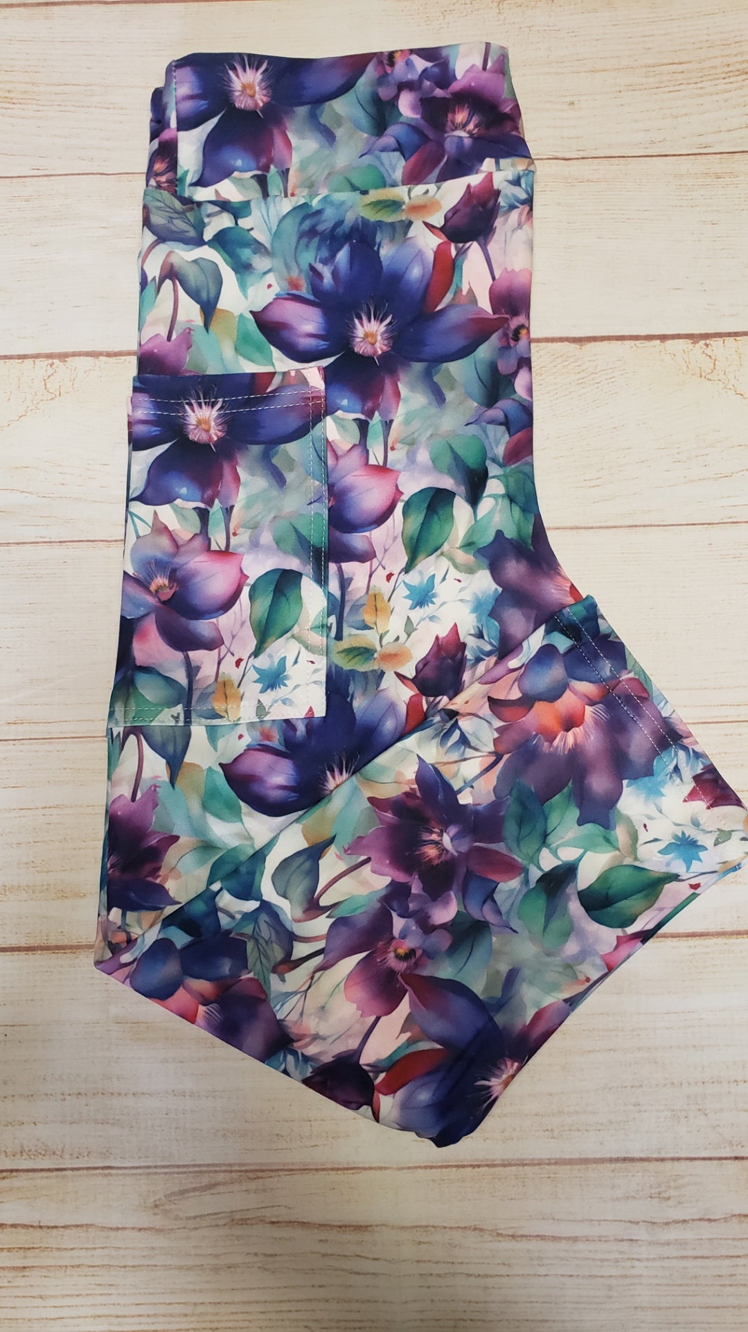 Purple Watercolor Floral capris and skorts with pockets