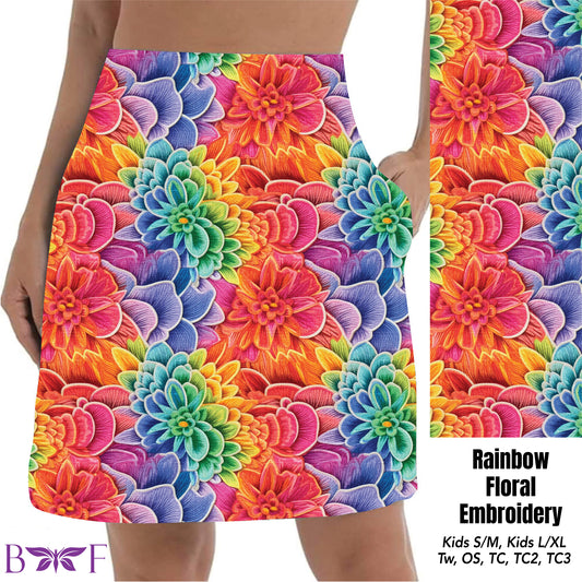 Rainbow Floral Embroidery Shorts and Skorts