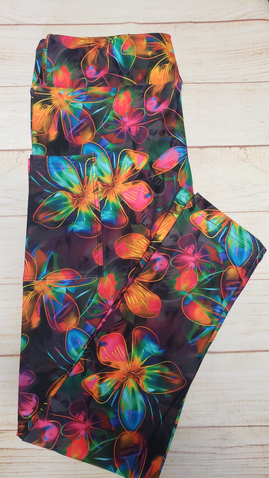 Neon Flowers leggings and skorts with pockets