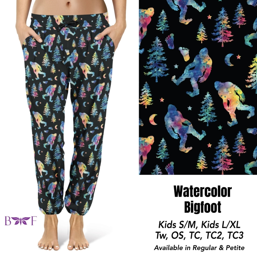 Watercolor Bigfoot leggings, capris and skorts with pockets