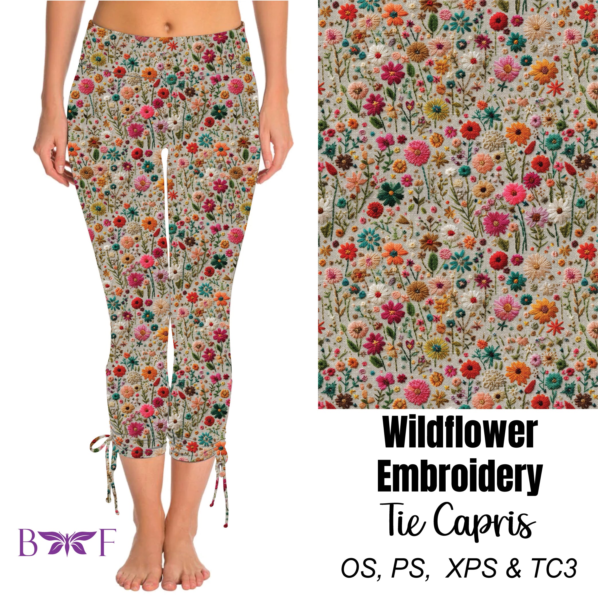Wildflower Embroidery Side Tie Capris