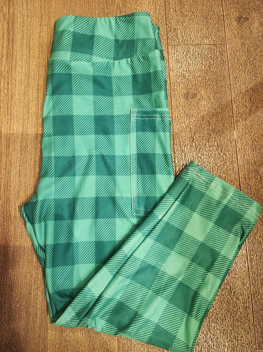 Green Plaid 2 leggings and capris with pockets