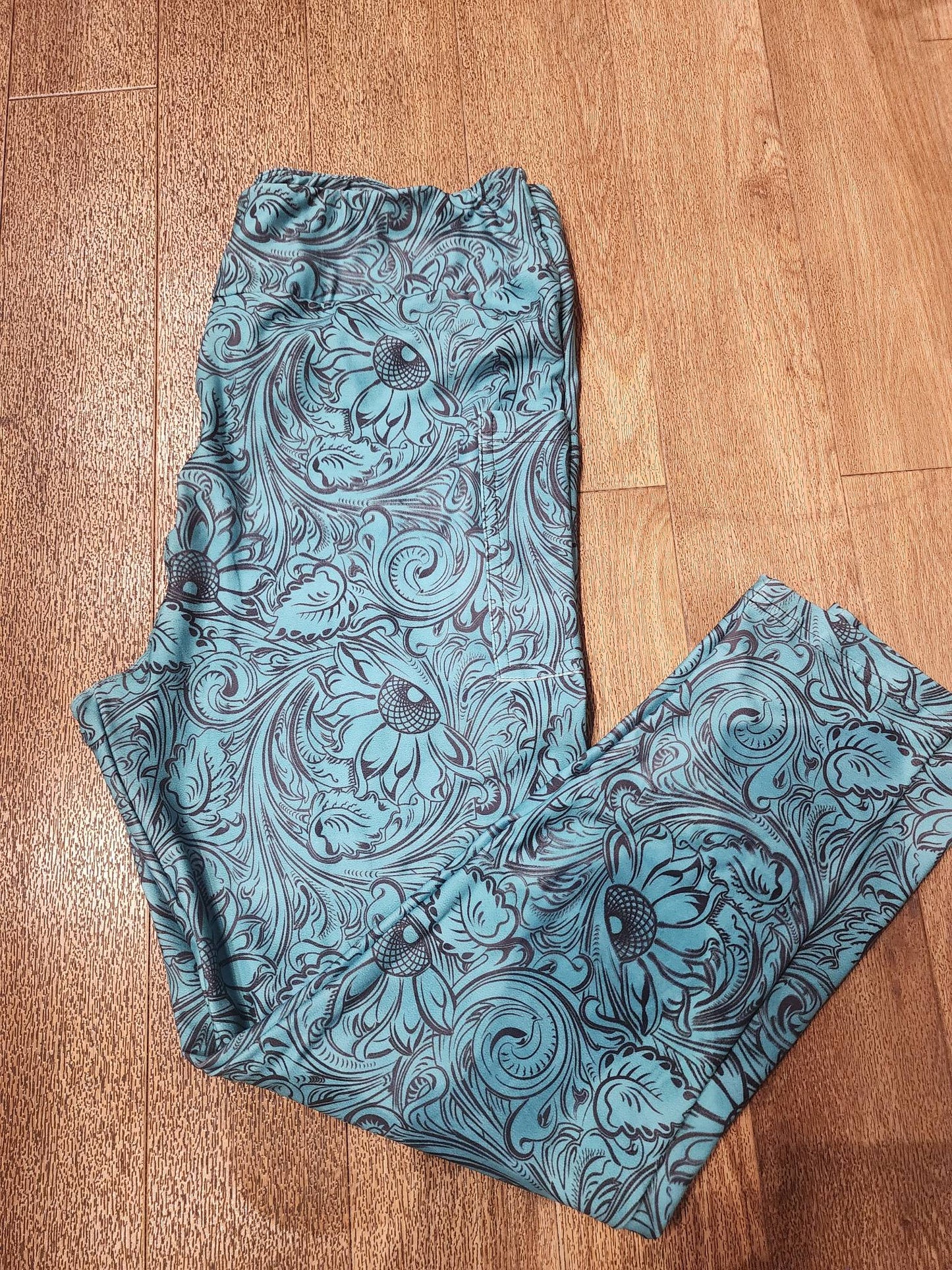 Teal Leather leggings with pockets