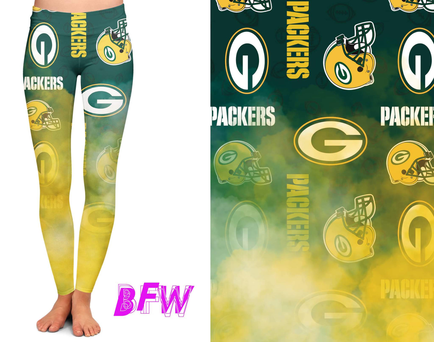 Green Bay Football smoke print leggings with pockets and kids joggers