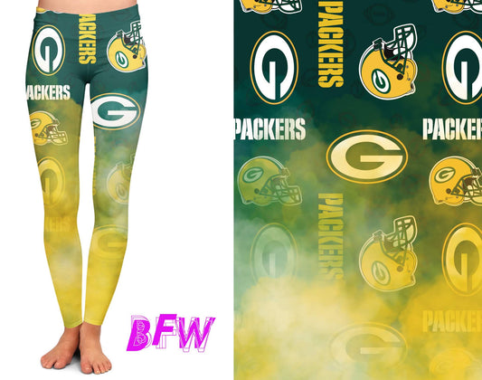 Green Bay Football smoke print leggings with pockets and kids joggers