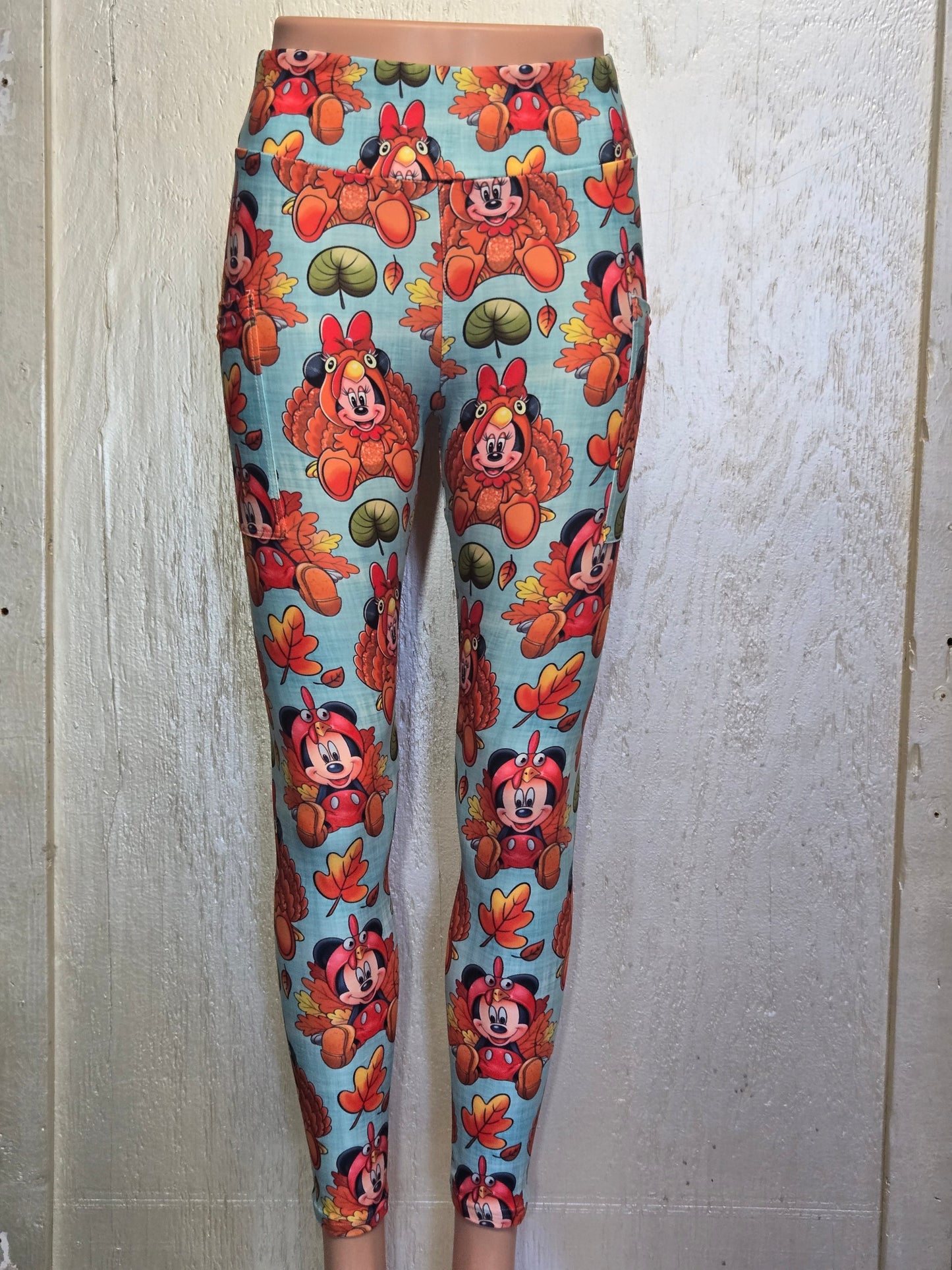 Autumn Mouse leggings with pockets. Kids sizes available