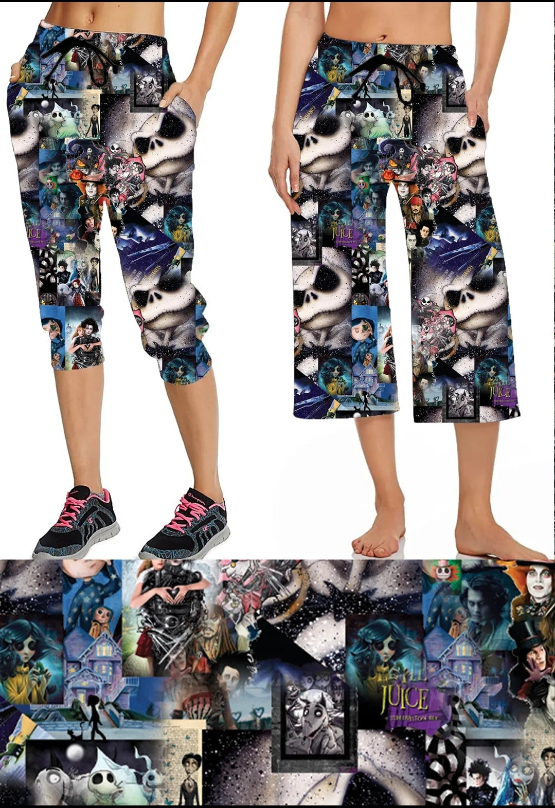 Jacks Christmas leggings, capris, and 4"- 7" jogger shorts with pockets
