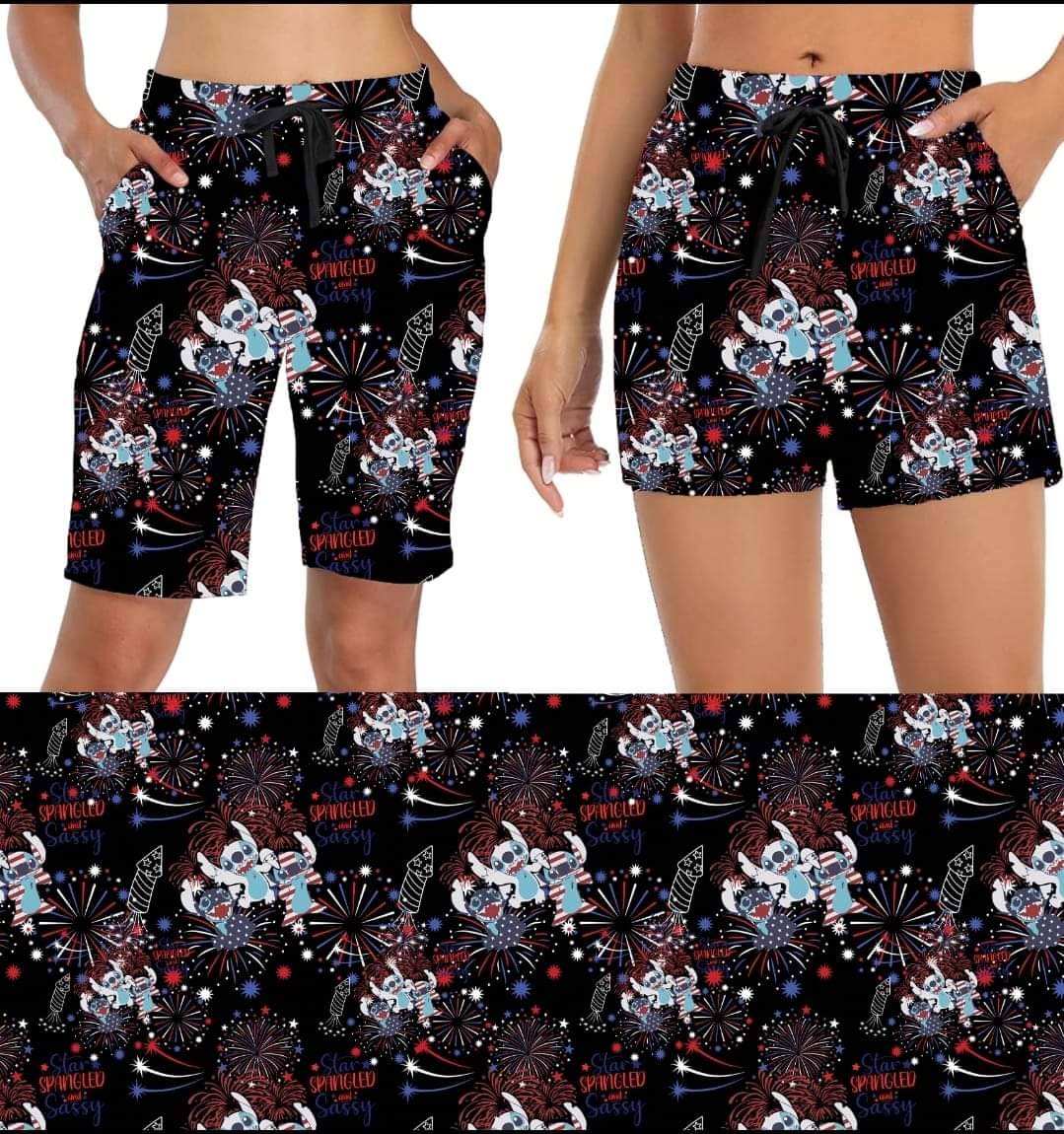 American Blue Alien capri joggers, capris, leggings, capri lounge pants, shorts (in 4" & 7" inseams.)