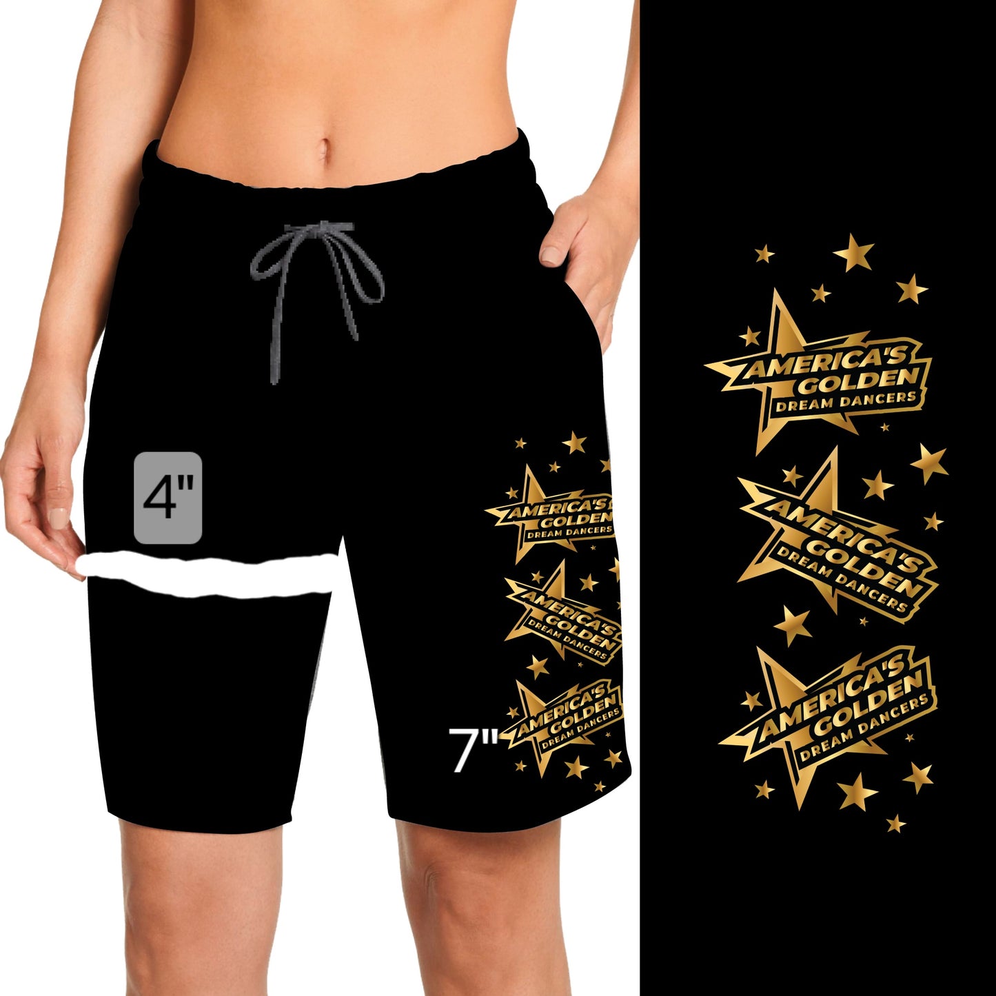 Americas Dance team jogger shorts available in 4" or 7" length (loose fitting)