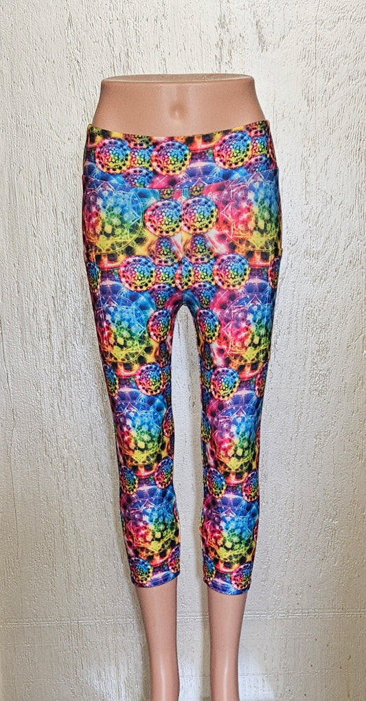 Neon Kaleidoscope Mandala capris with pockets