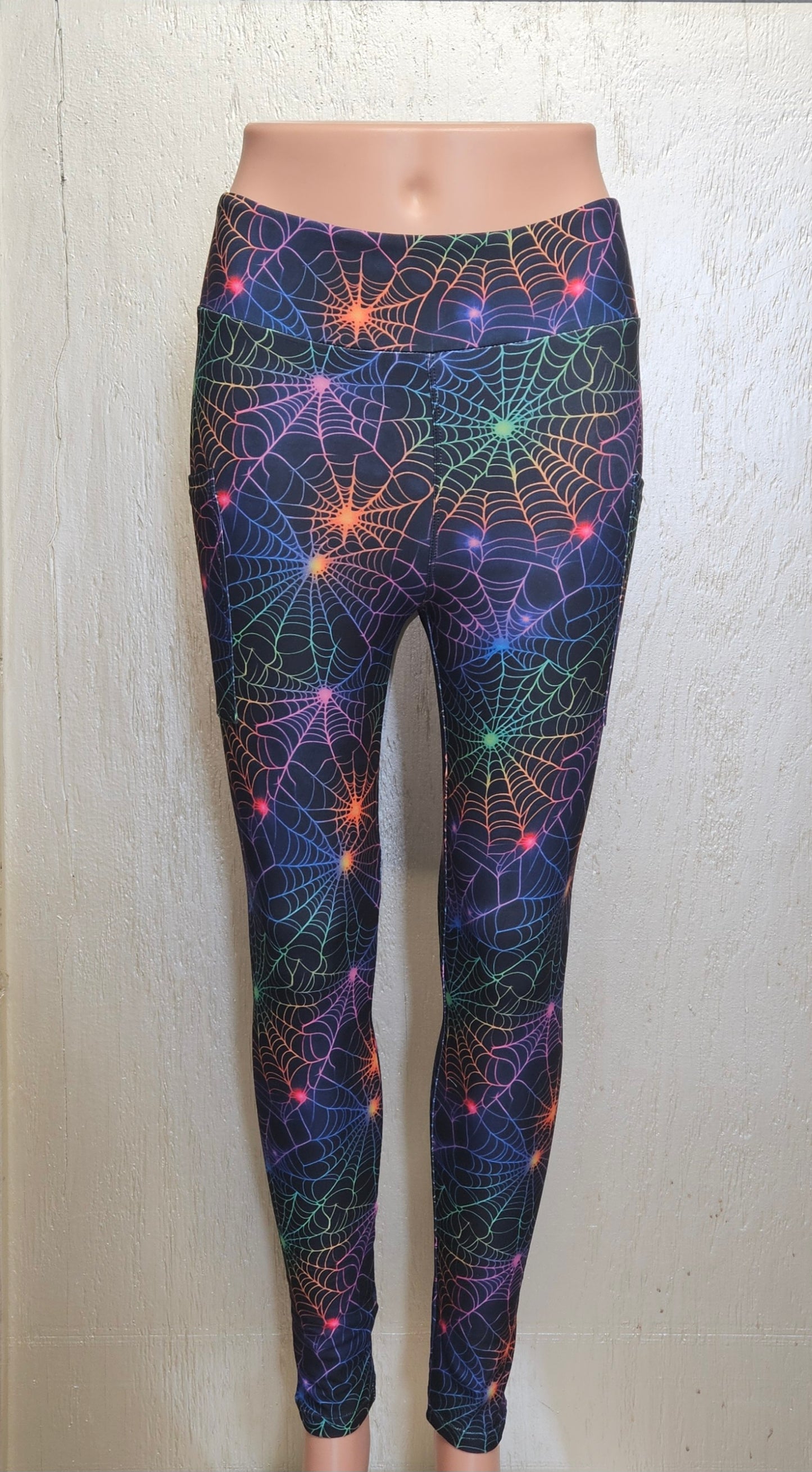 Neon Spider Web leggings, capris, and skorts with pockets