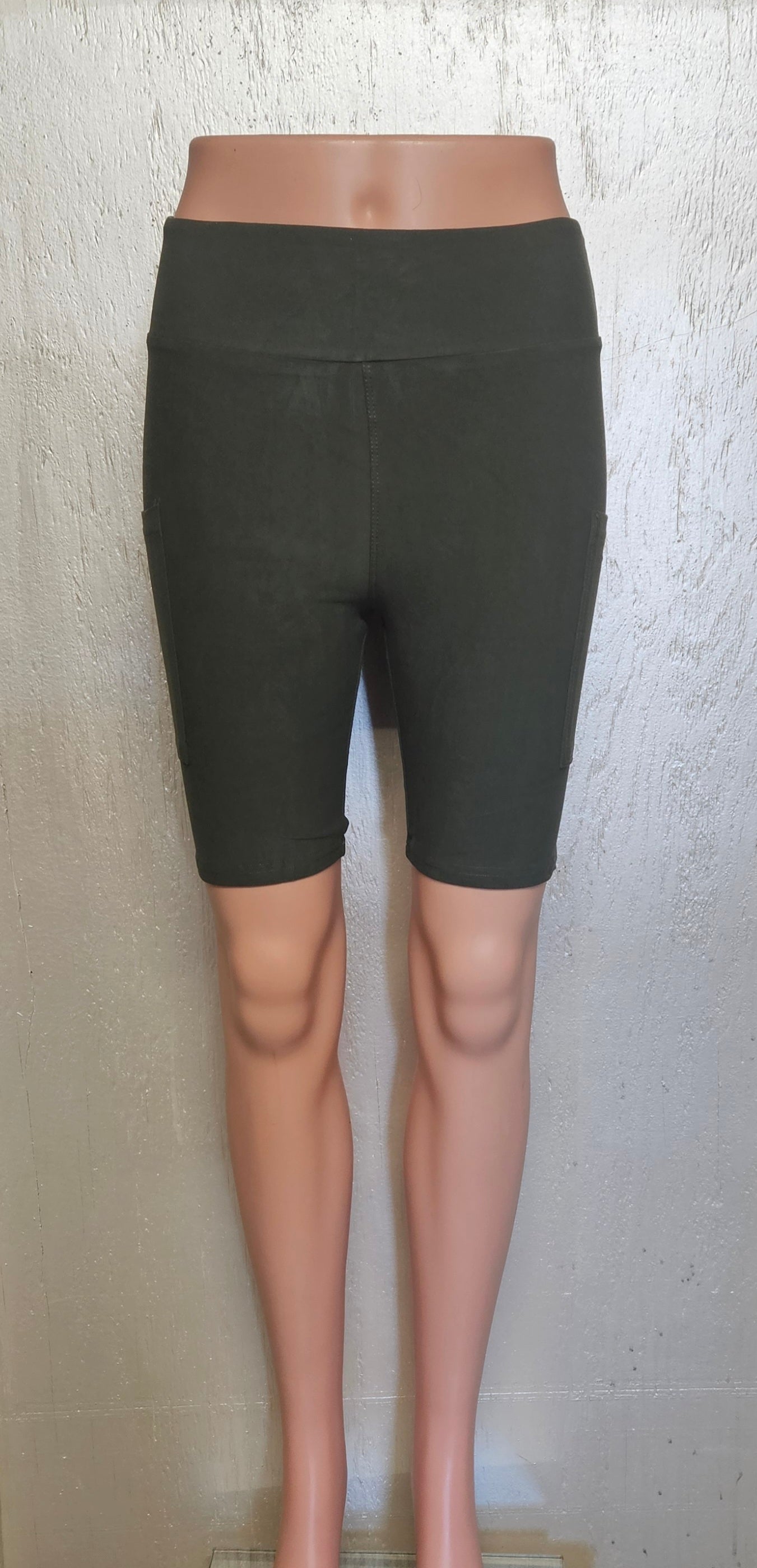 Olive Green leggings, capris and biker shorts with pockets