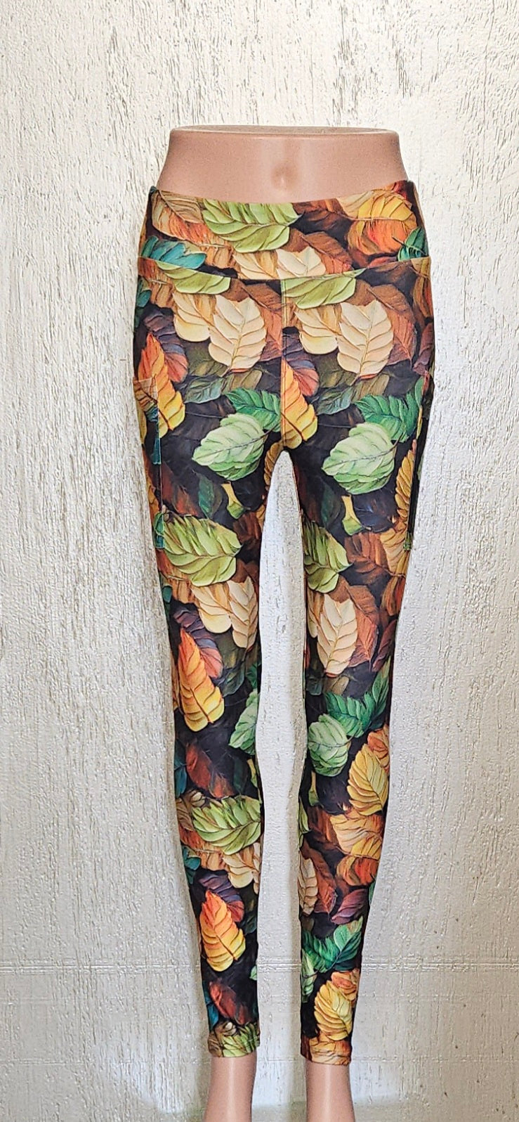 Muted Fall Leaves leggings, capris, and Skorts with pockets