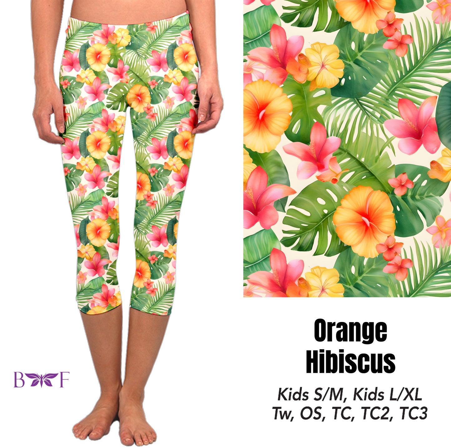 Orange Hibiscus capris and skorts with pockets