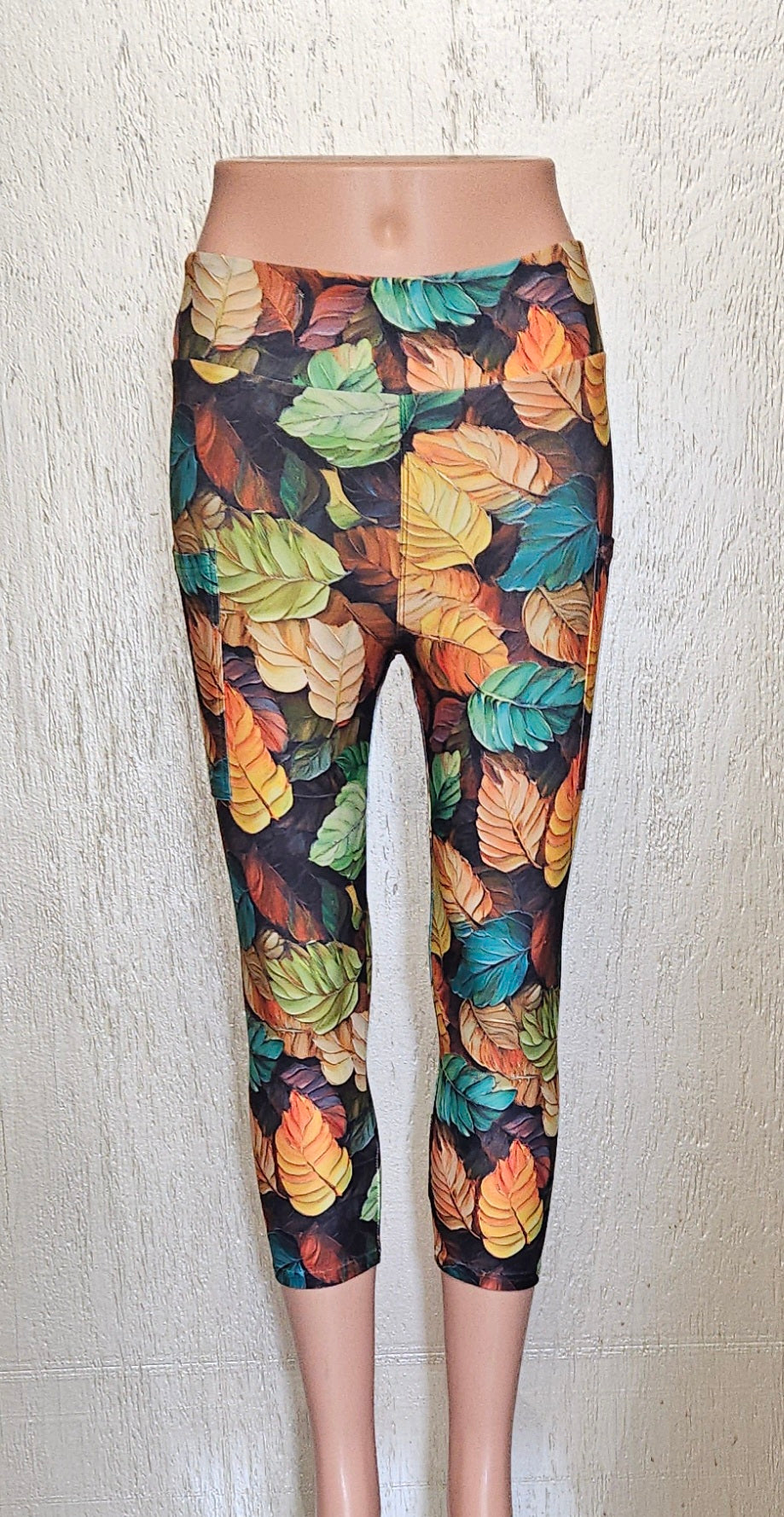 Muted Fall Leaves leggings, capris, and Skorts with pockets