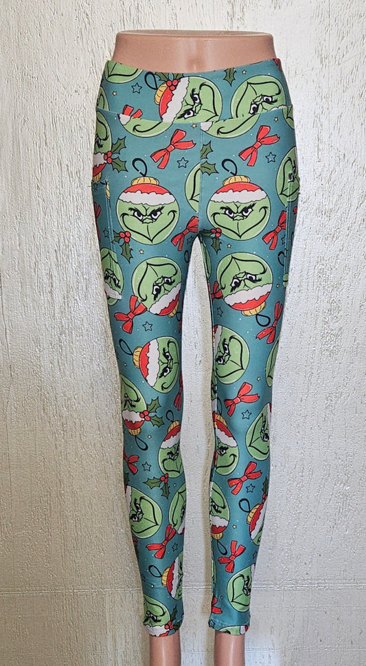 Grinch Ornaments leggings with pockets