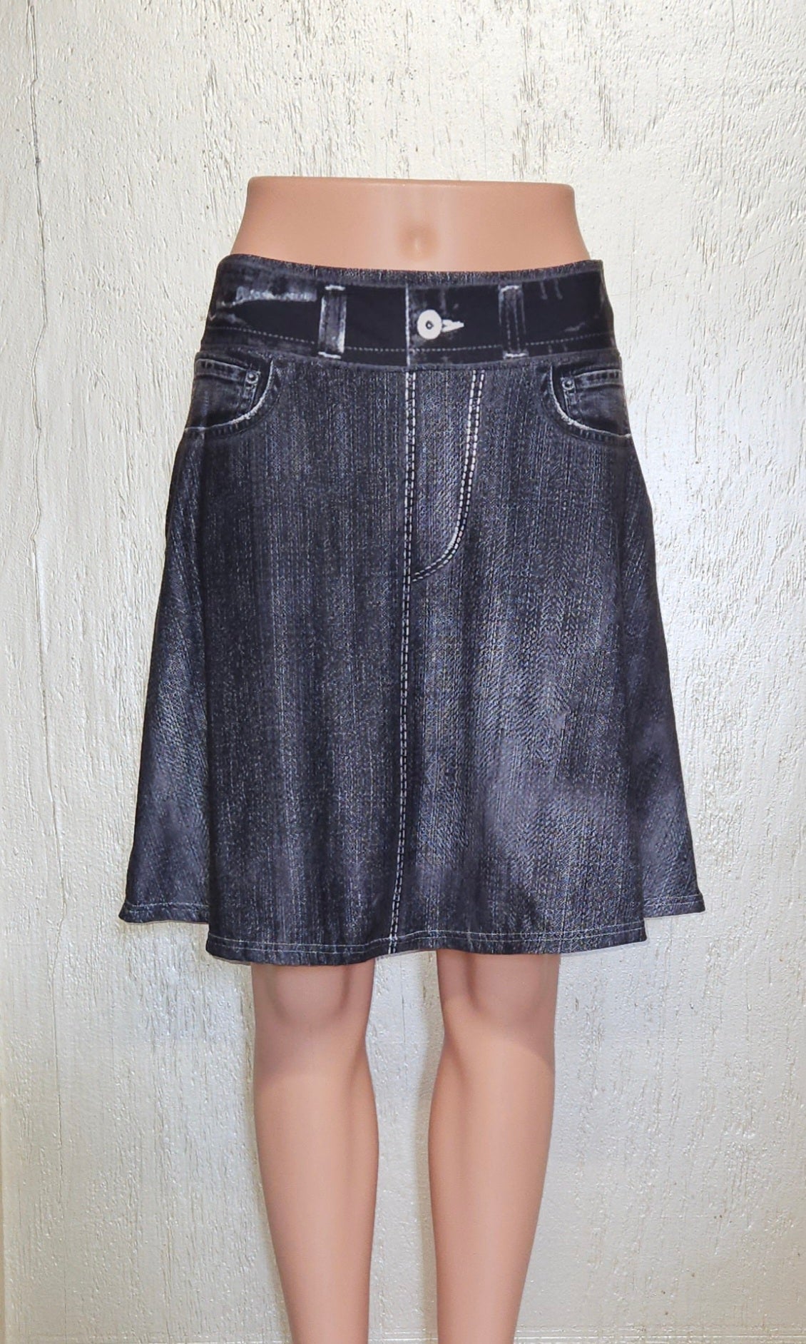 Black Faux Denim skort with pockets