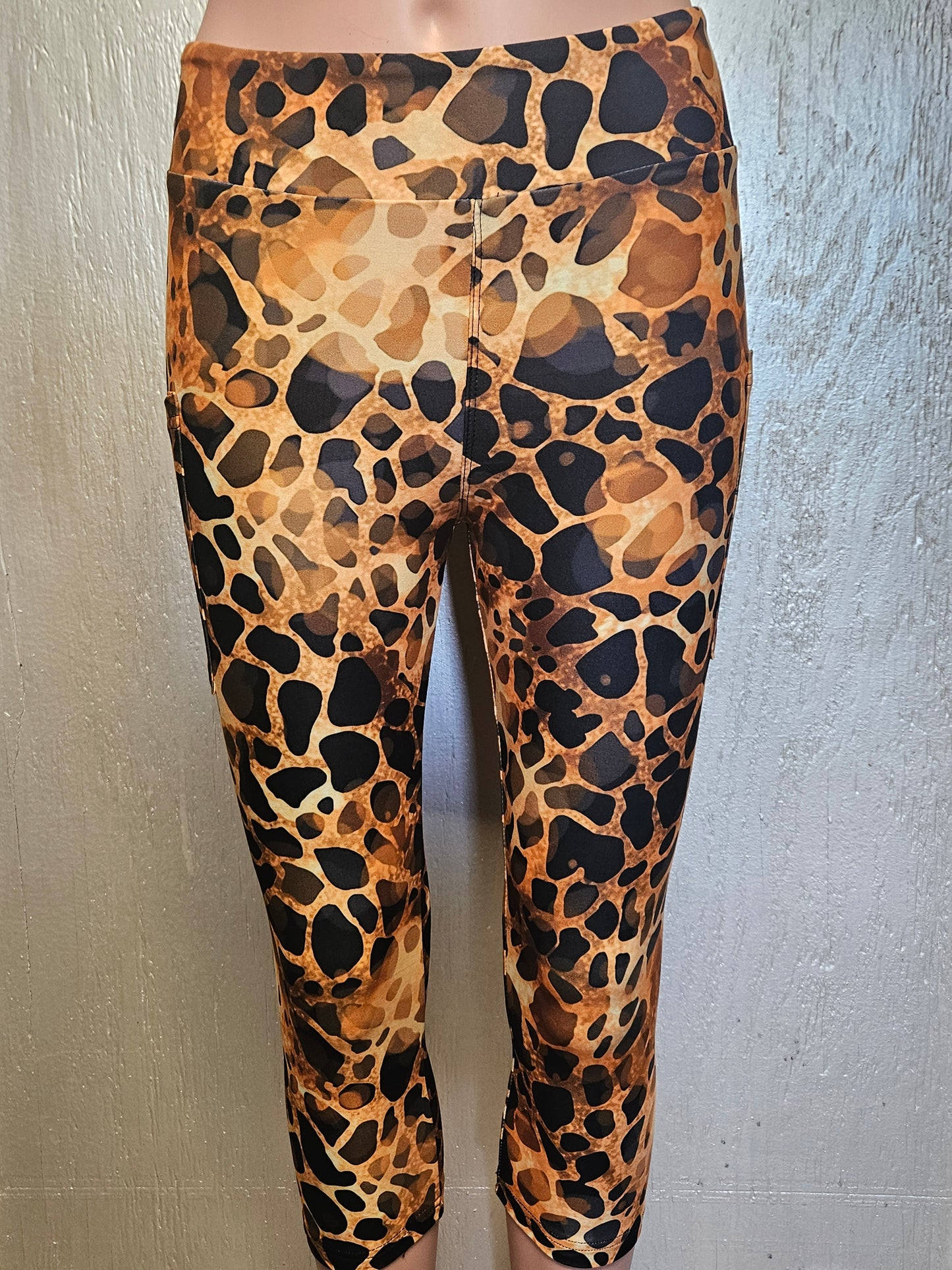 Gold Giraffe leggings, capris, and skorts with pockets