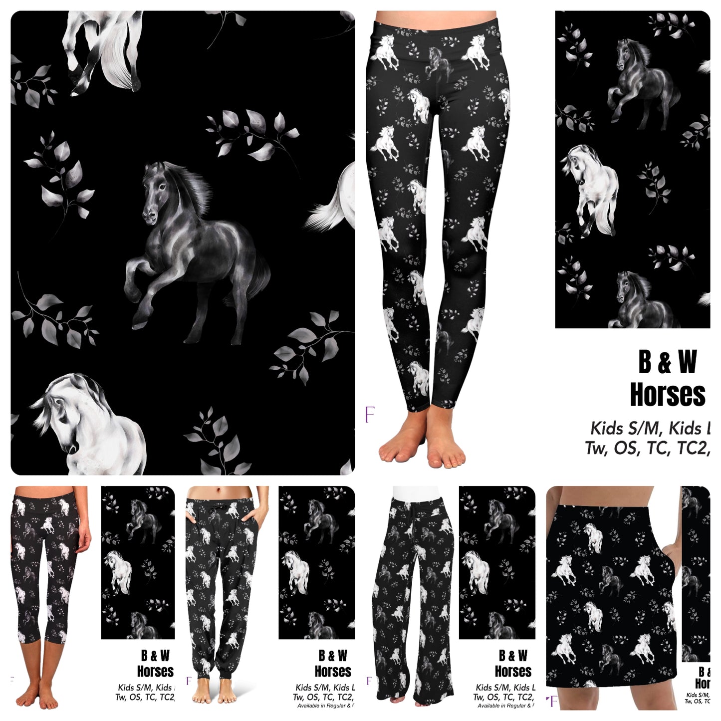 B&W horses capris with pockets