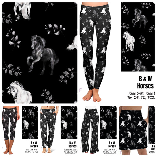B&W horses leggings and capris with pockets