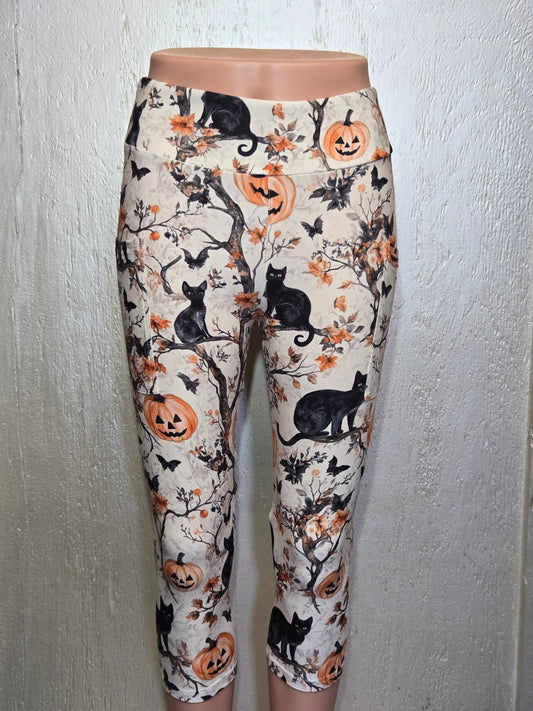 Pumpkin cat leggings and capris with pockets