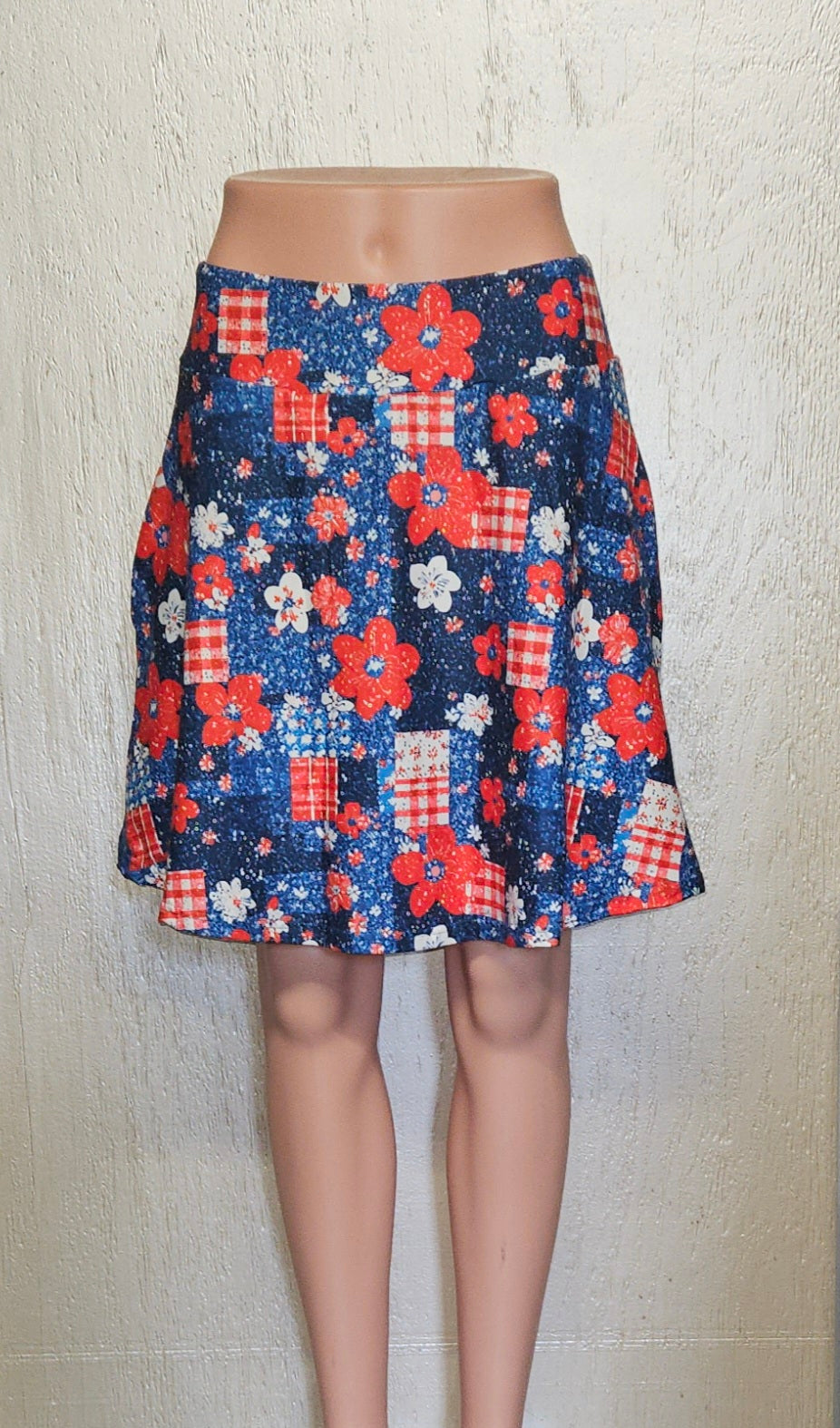White, Red, Blue Flowers skort and capris with pockets