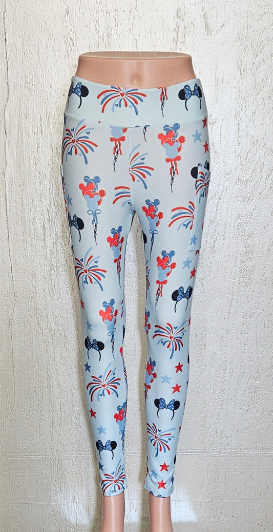 Blue Ear Fireworks leggings and biker shorts with pockets