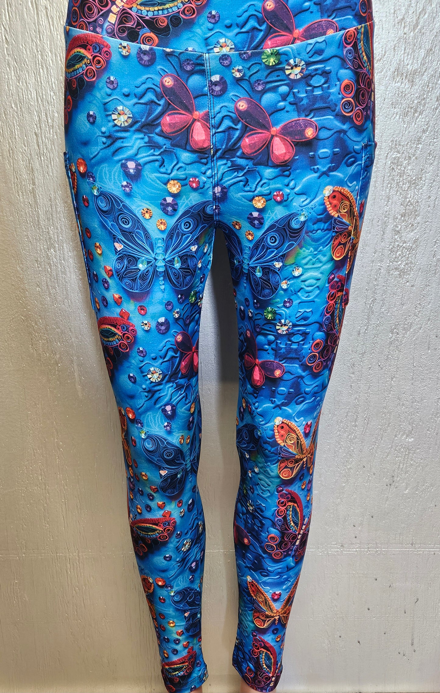 Quilting Jeweled Butterflies leggings with pockets